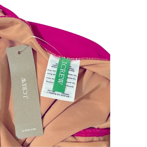 J. Crew Women’s V-Neck Ruched One Piece Swimsuit Color is Hot Pink Flattering - Picture 6 of 7